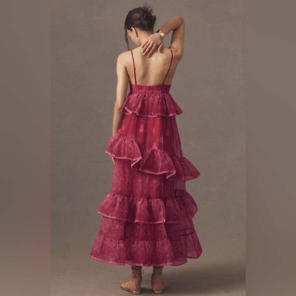 NWT Anthropologie Let Me Be Sleeveless Sheer Tiered Midi Dress Sz S - Picture 2 of 16